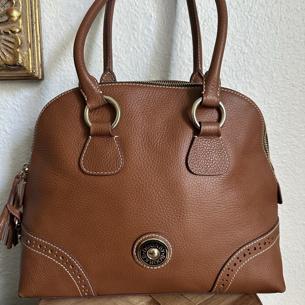 Vintage Dooney Bourke Satchel Handbag Purse 12.4x12 Inch Brown Pebbled Leather